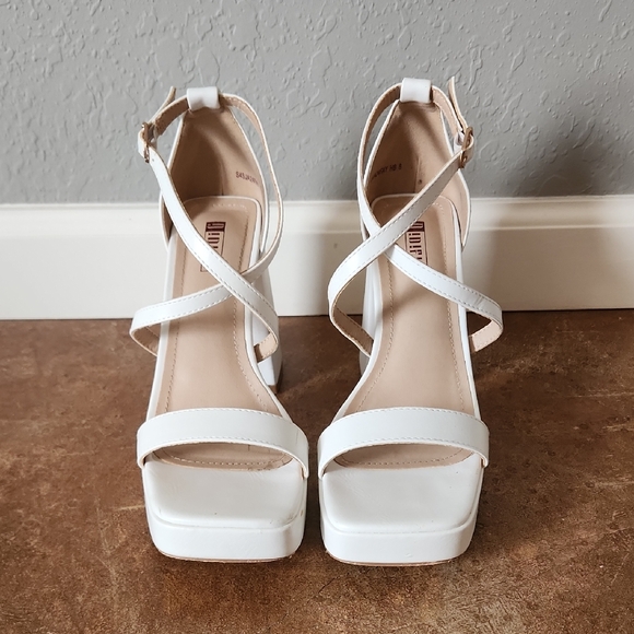 Shoes - White Crisscross Ankle-Strap Platform Sandals - Women
